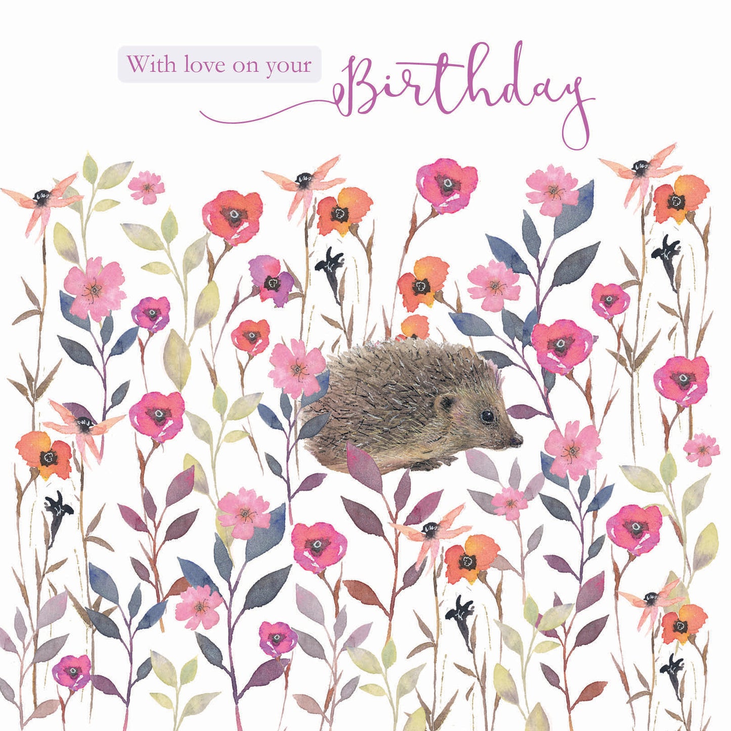 Vintage Garden Card - Hedgehog Amongst Flowers