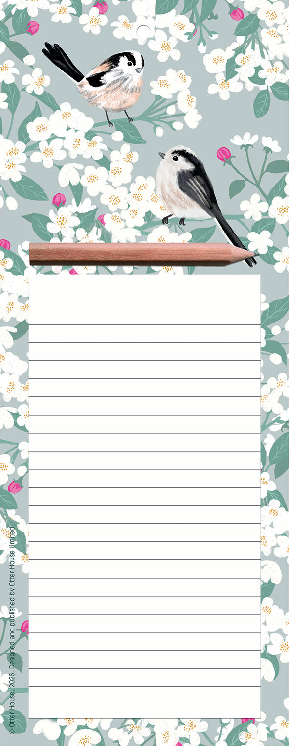 Magnetic Memo Pad - RSPB White Blossom - Long-Tailed Tits & Apple Blossom