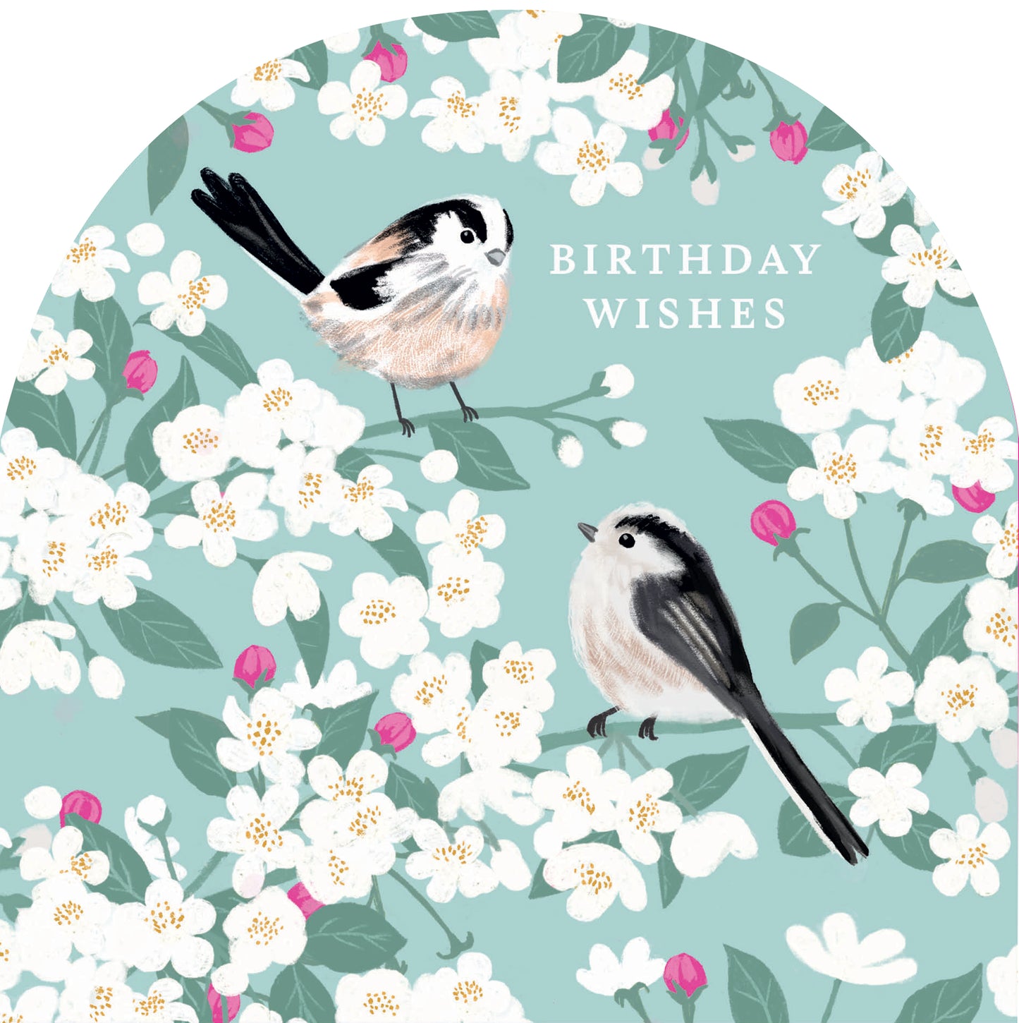 RSPB White Blossom Card - Long-Tailed Tits & Apple Blossom