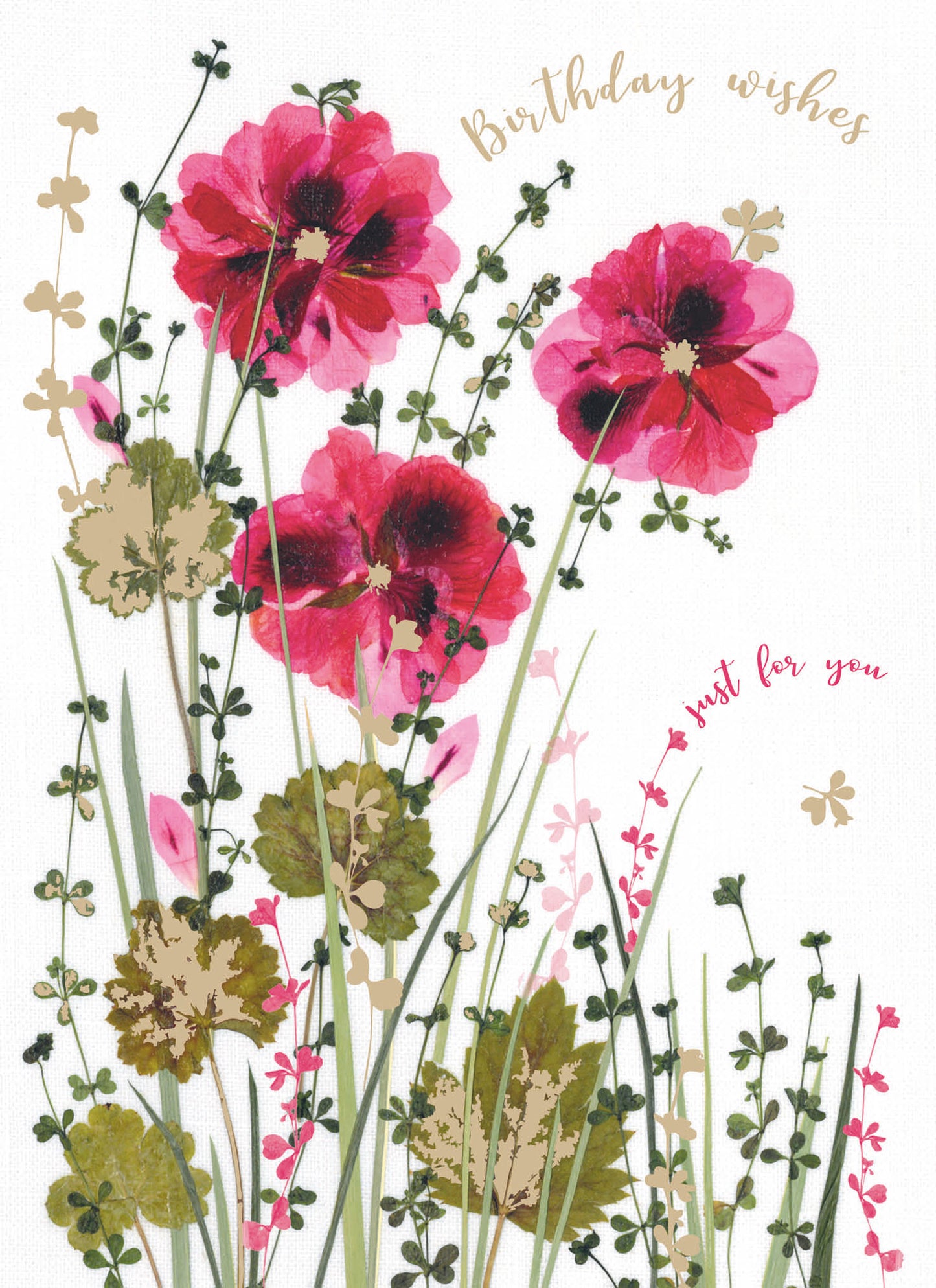 Flower Press Card - Geranium (Pink)