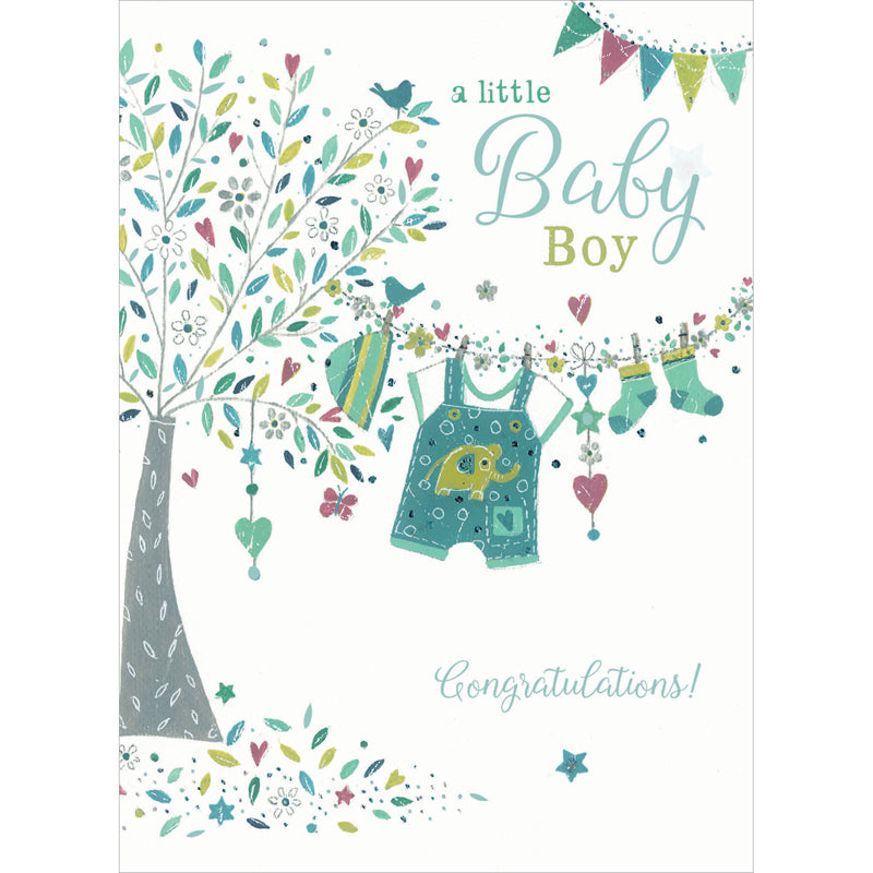 New Baby Card - Tree & Washing line (Baby Boy)