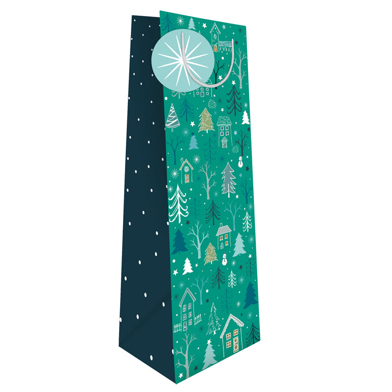Christmas Bottle Gift Bag - Winter Houses
