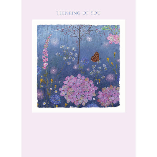Thinking Of You Card - Flower Butterflies & Text