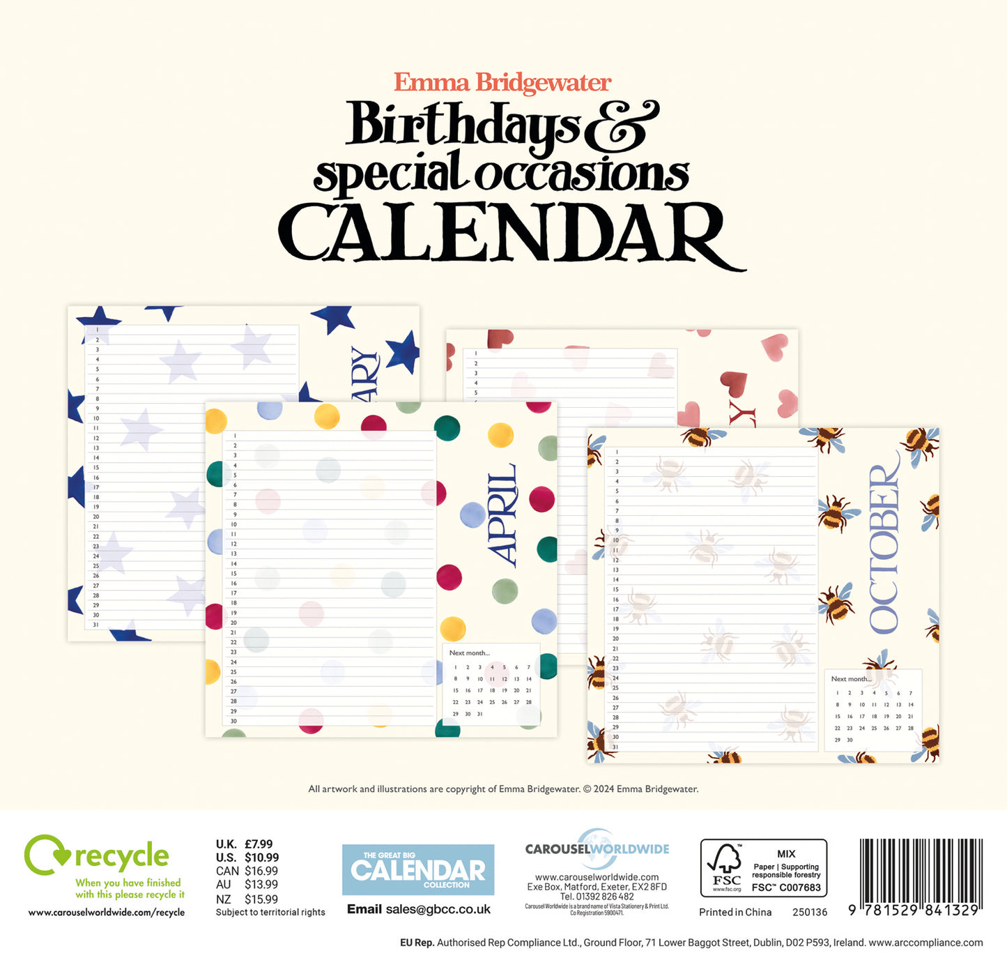 Emma Bridgewater Birthday Candles Midi Calendar 2027 (PFP)
