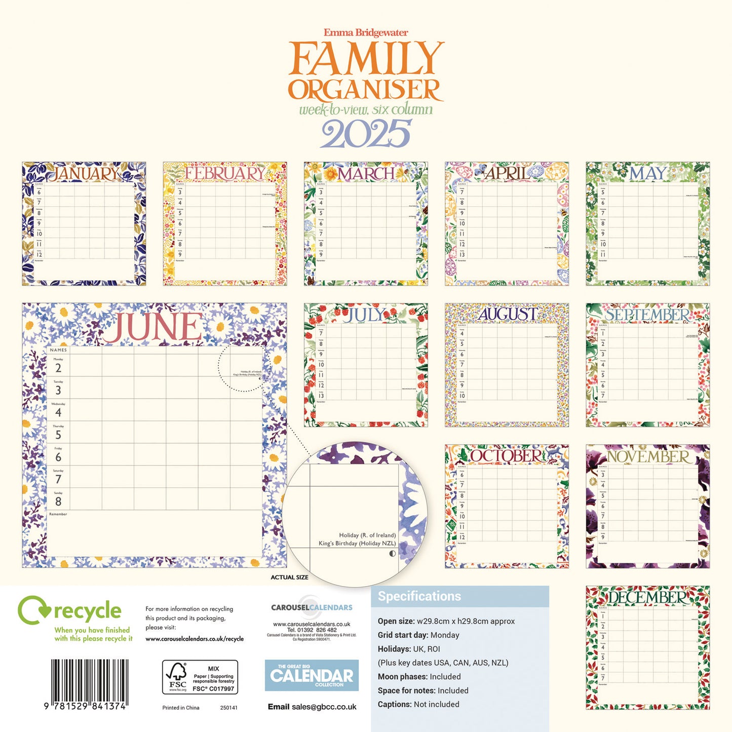 Emma Bridgewater Wildflowers (Week To View) Wall Planner 2025 (PFP)