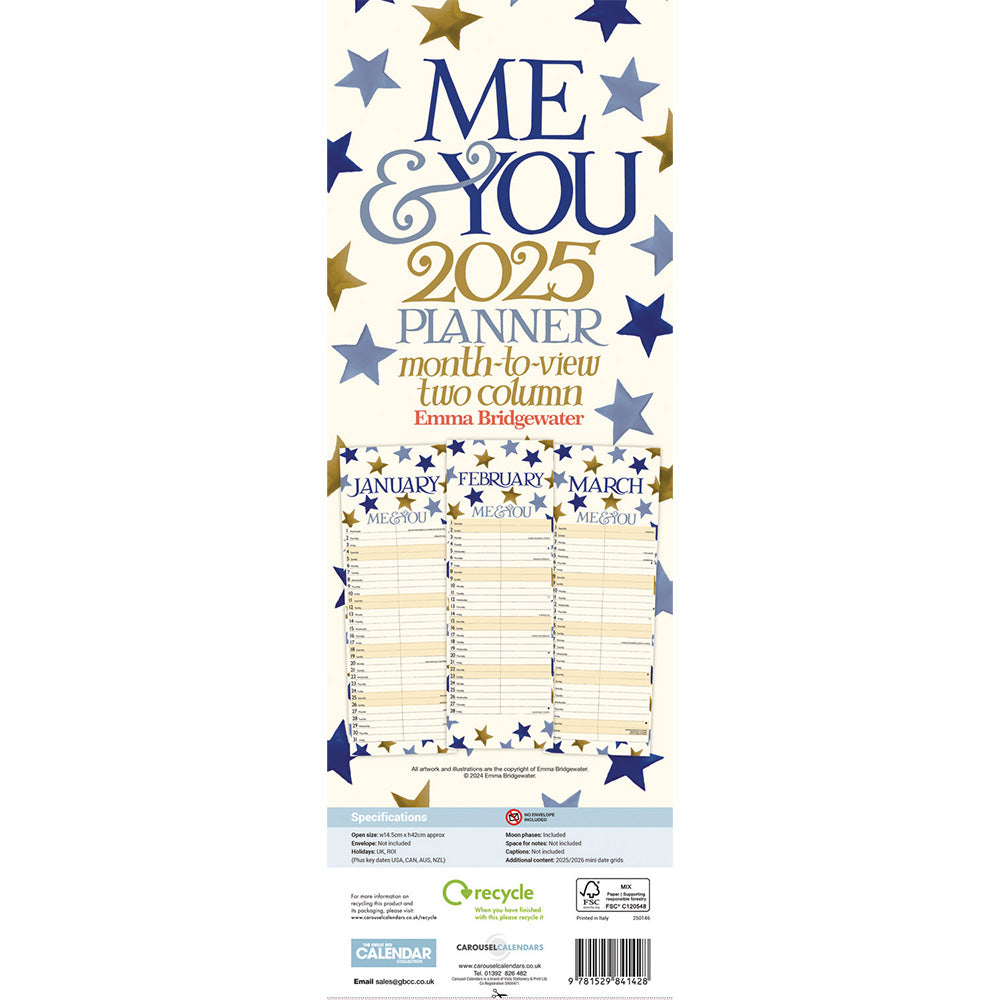 Emma Bridgewater Me & You Blue Star Slim Planner 2025 (PFP)