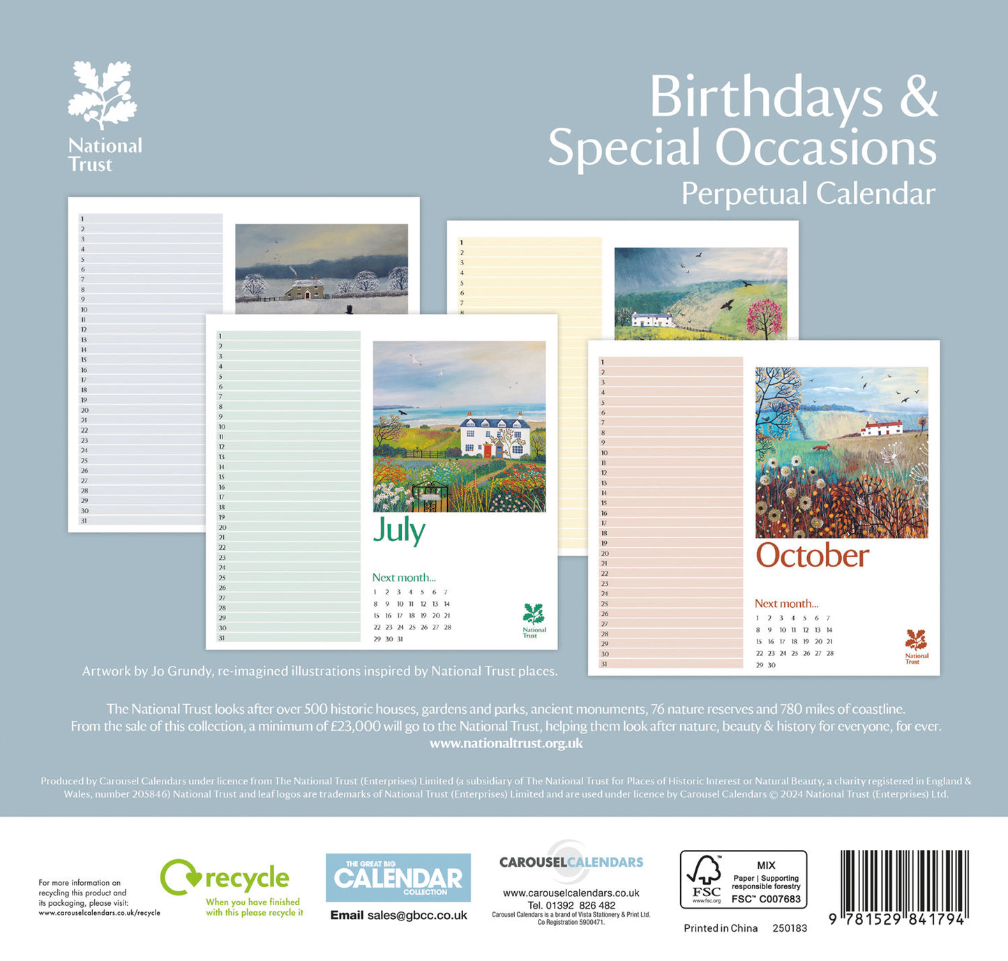 National Trust - Jo Grundy Birthday Midi Calendar 2027 (PFP)