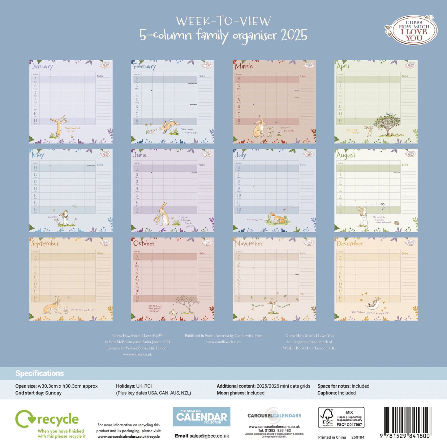 Guess How Much I Love You (Week To View) Wall Planner 2025 (PFP)