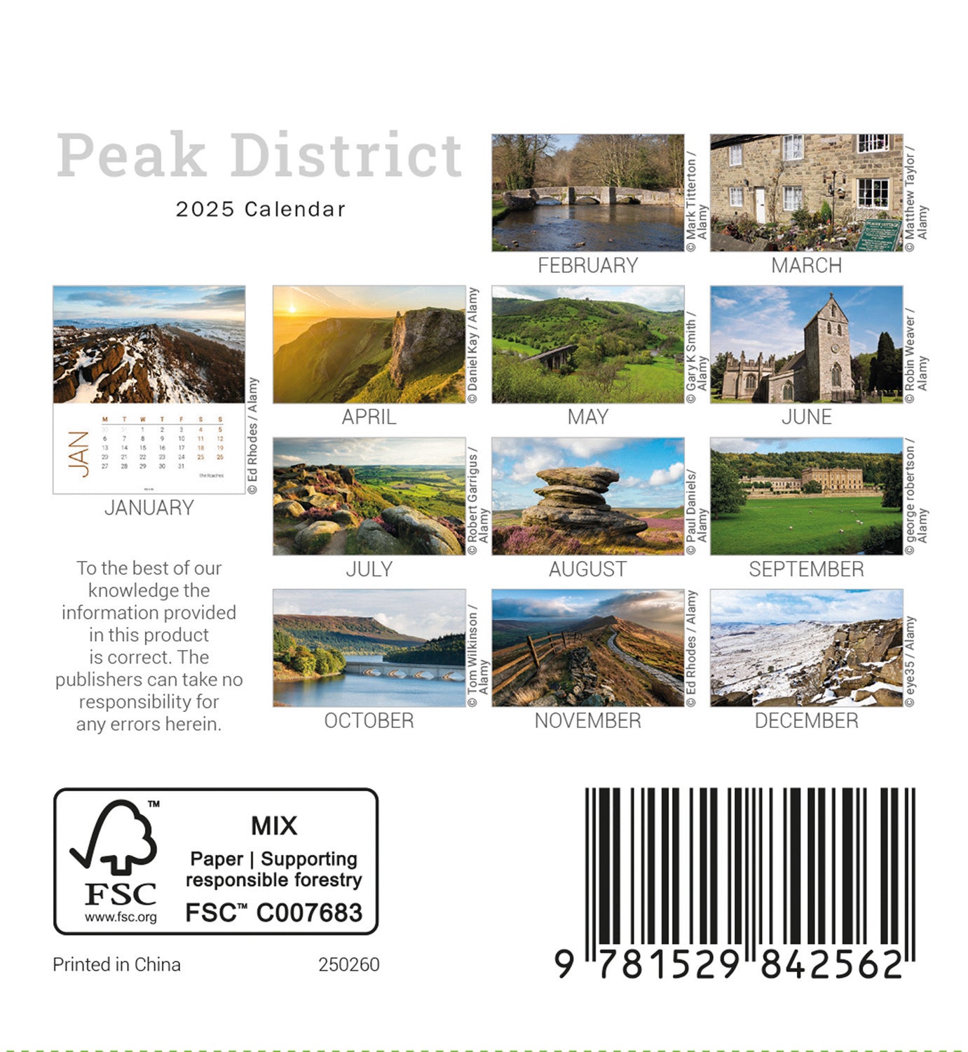 Peak District Mini Easel Calendar 2025