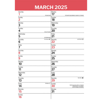 Red & Black Large Engagement Planner A3 Calendar 2025