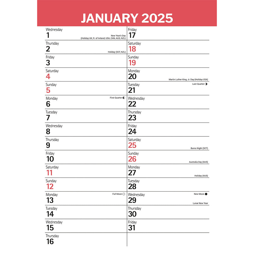 Red & Black Large Engagement Planner A3 Calendar 2025