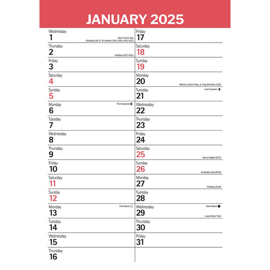 Red & Black Large Engagement Planner A3 Calendar 2025