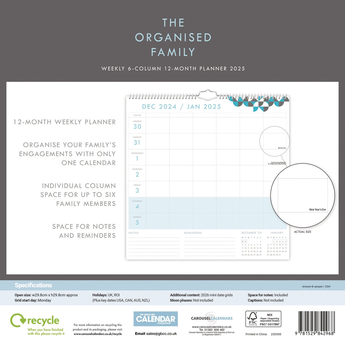 Organised Family (Geometric - Week To View) Wall Planner 2025 (PFP)