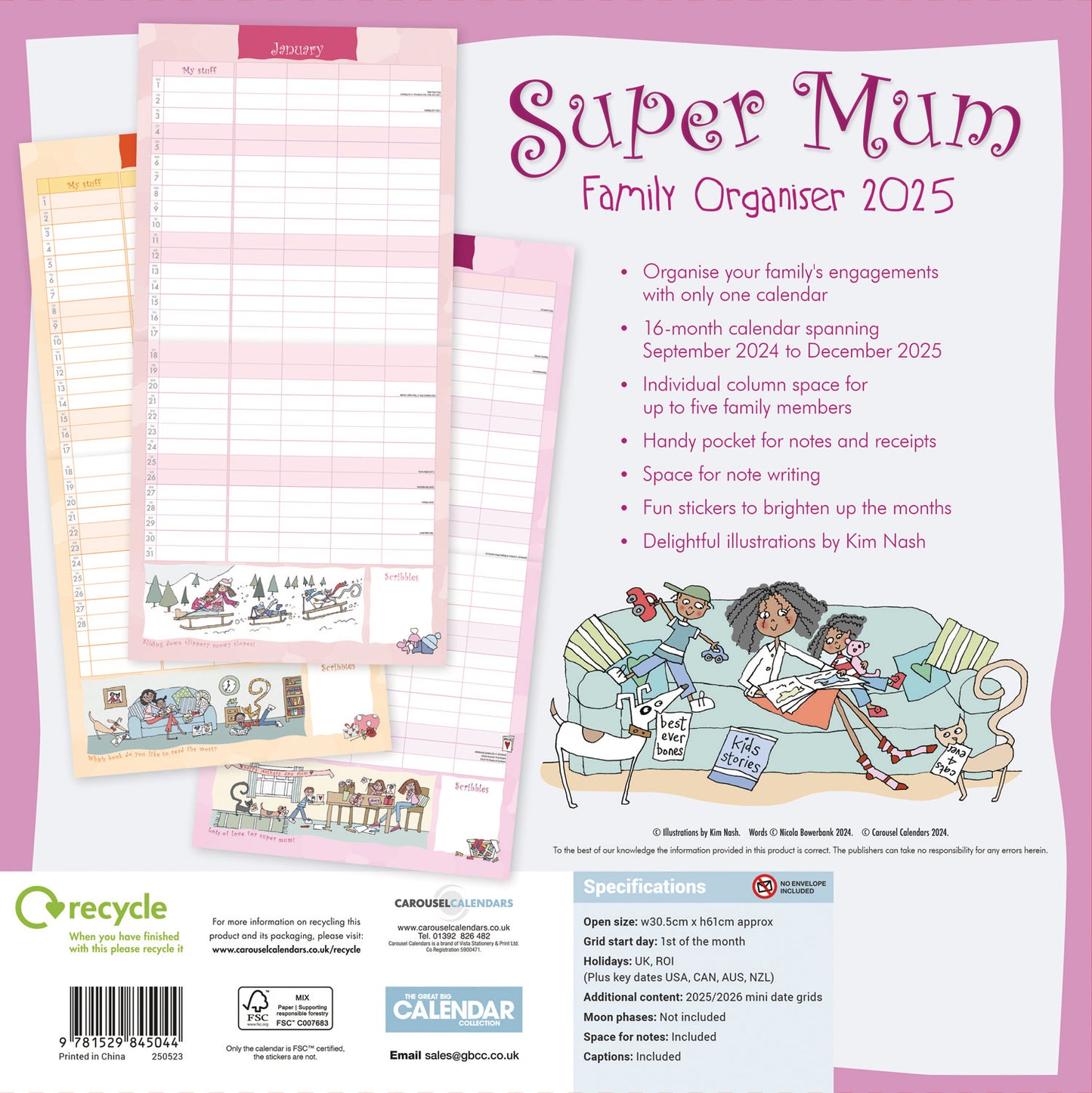 Super Mum by Kim Nash Wall Planner 2025