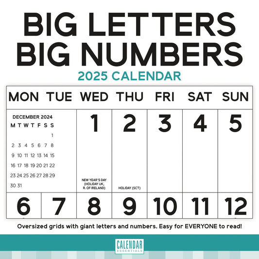 Essential Big Letters Big Numbers Wall Calendar 2025 (PFP)