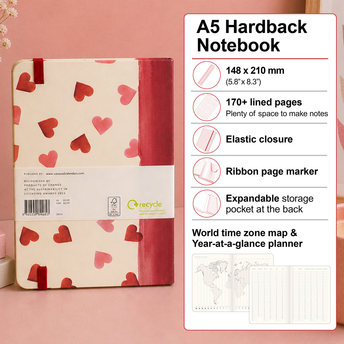 Notebook Emma Emma Bridgewater Pink Hearts A5 Notebook – Otter House