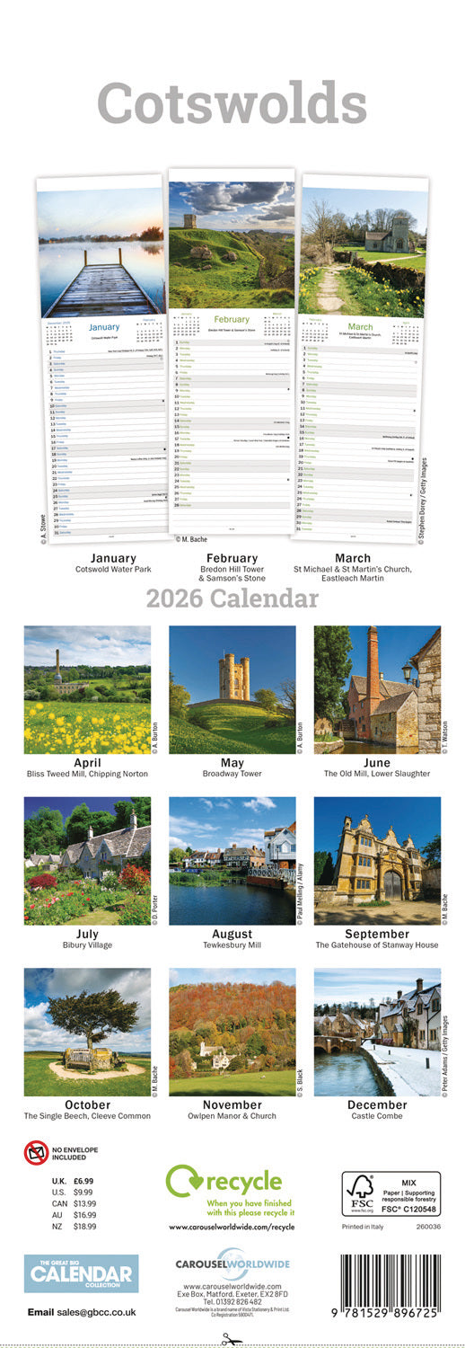 Cotswolds Slim Calendar 2026