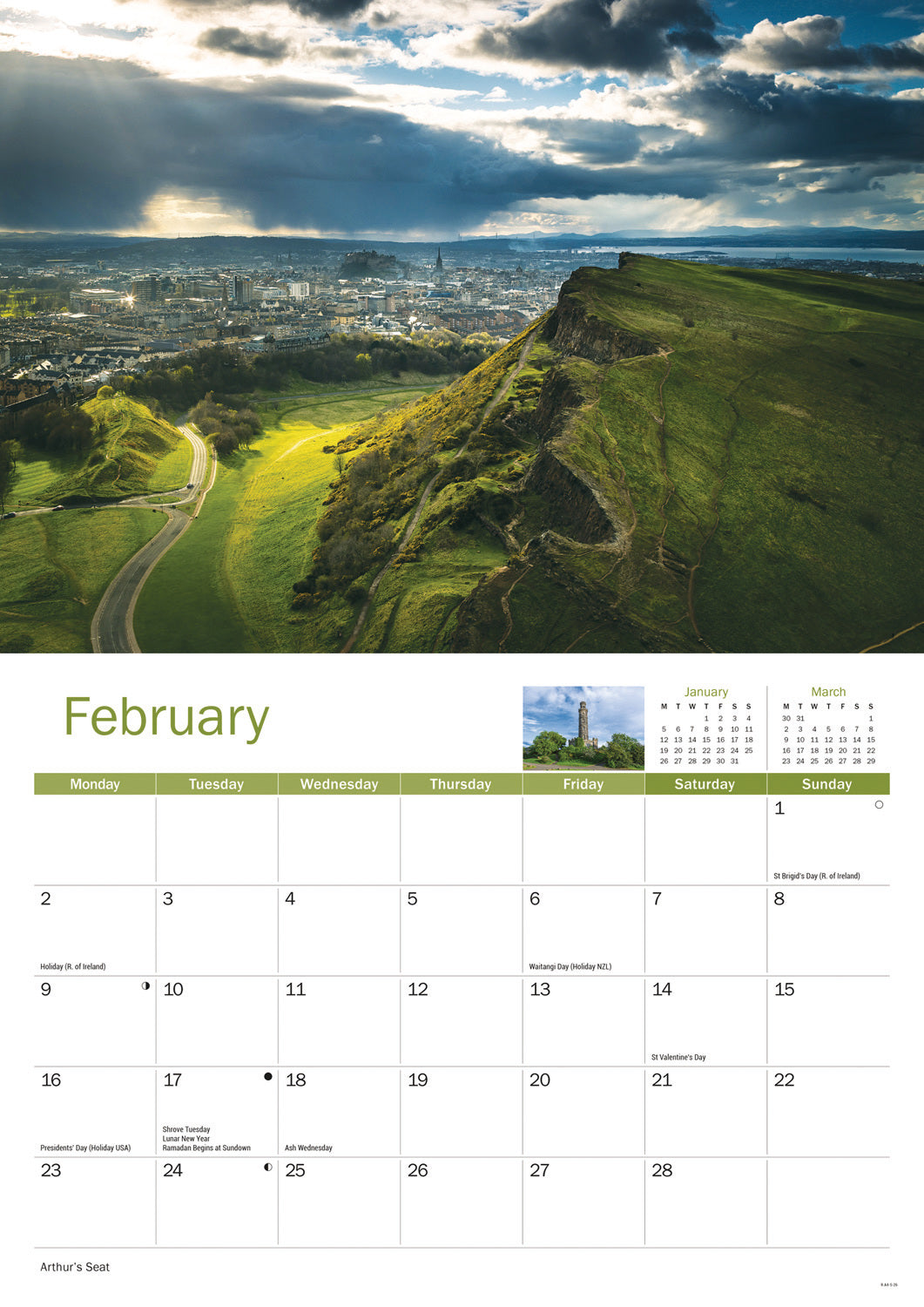 Edinburgh A4 Calendar 2026