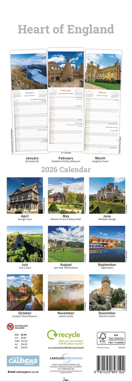 Heart Of England Slim Calendar 2026