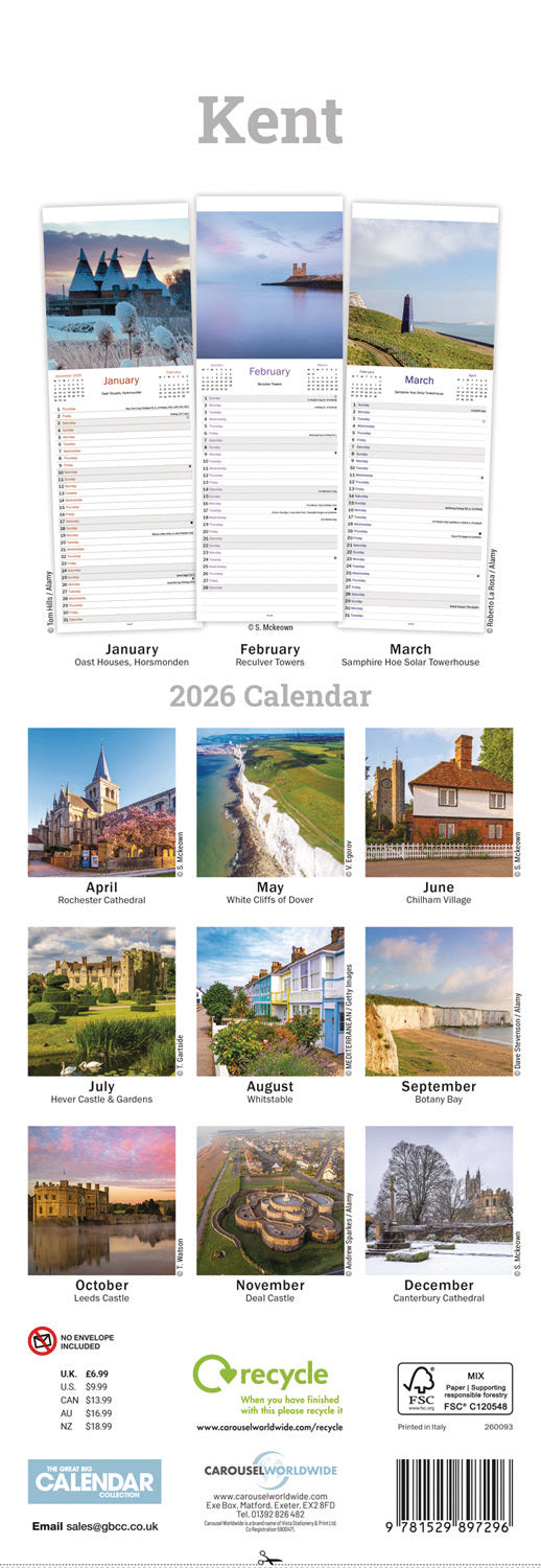 Kent Slim Calendar 2026