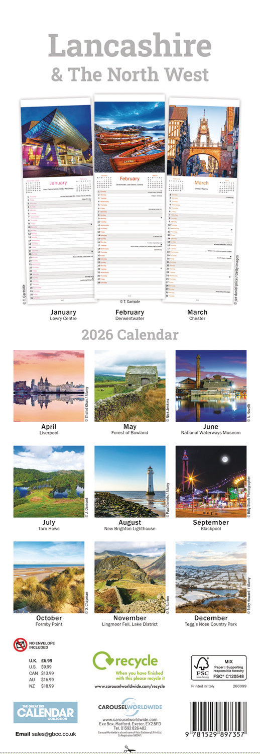 Lancashire & The North West Slim Calendar 2026