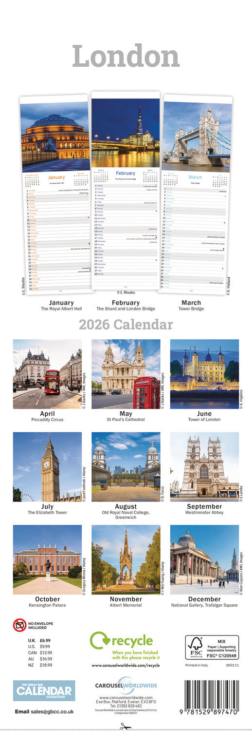 London Slim Calendar 2026