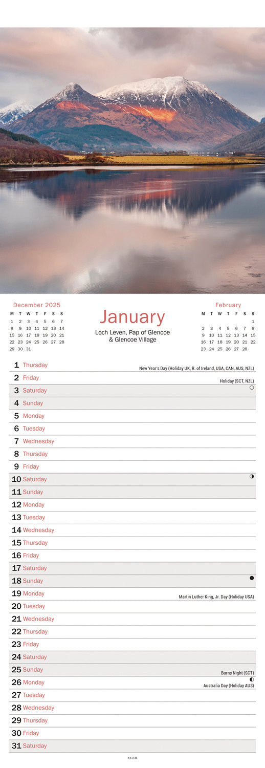 Scottish Mountains & Lochs Slim Calendar 2026