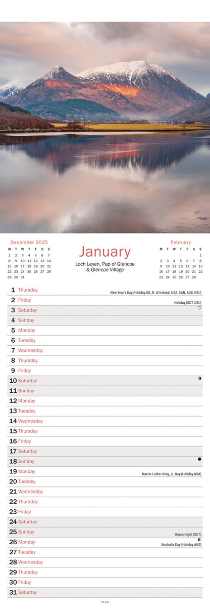 Scottish Mountains & Lochs Slim Calendar 2026