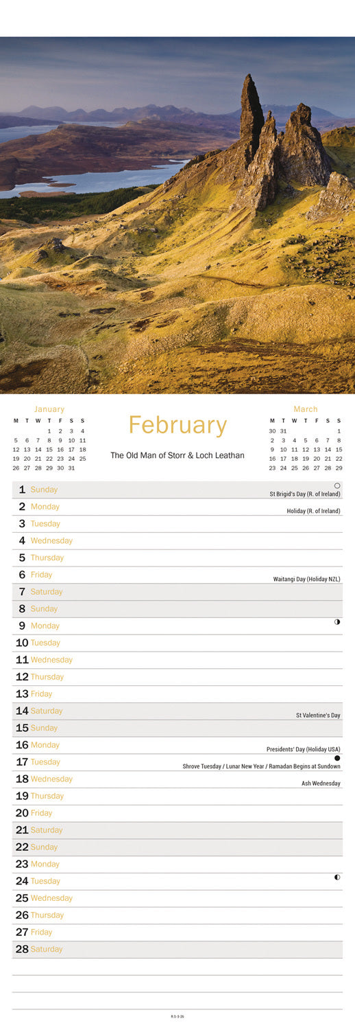 Scottish Mountains & Lochs Slim Calendar 2026