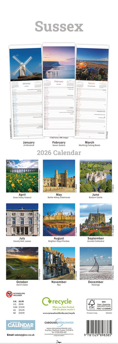 Sussex Slim Calendar 2026