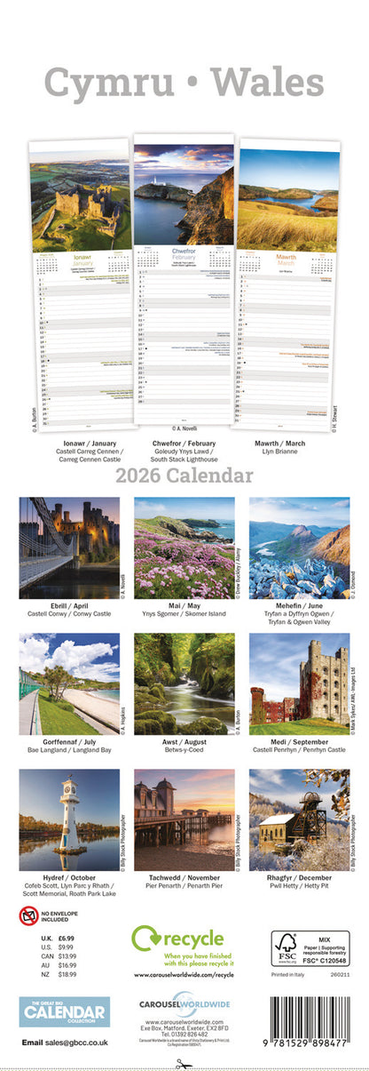 Wales Slim Calendar 2026