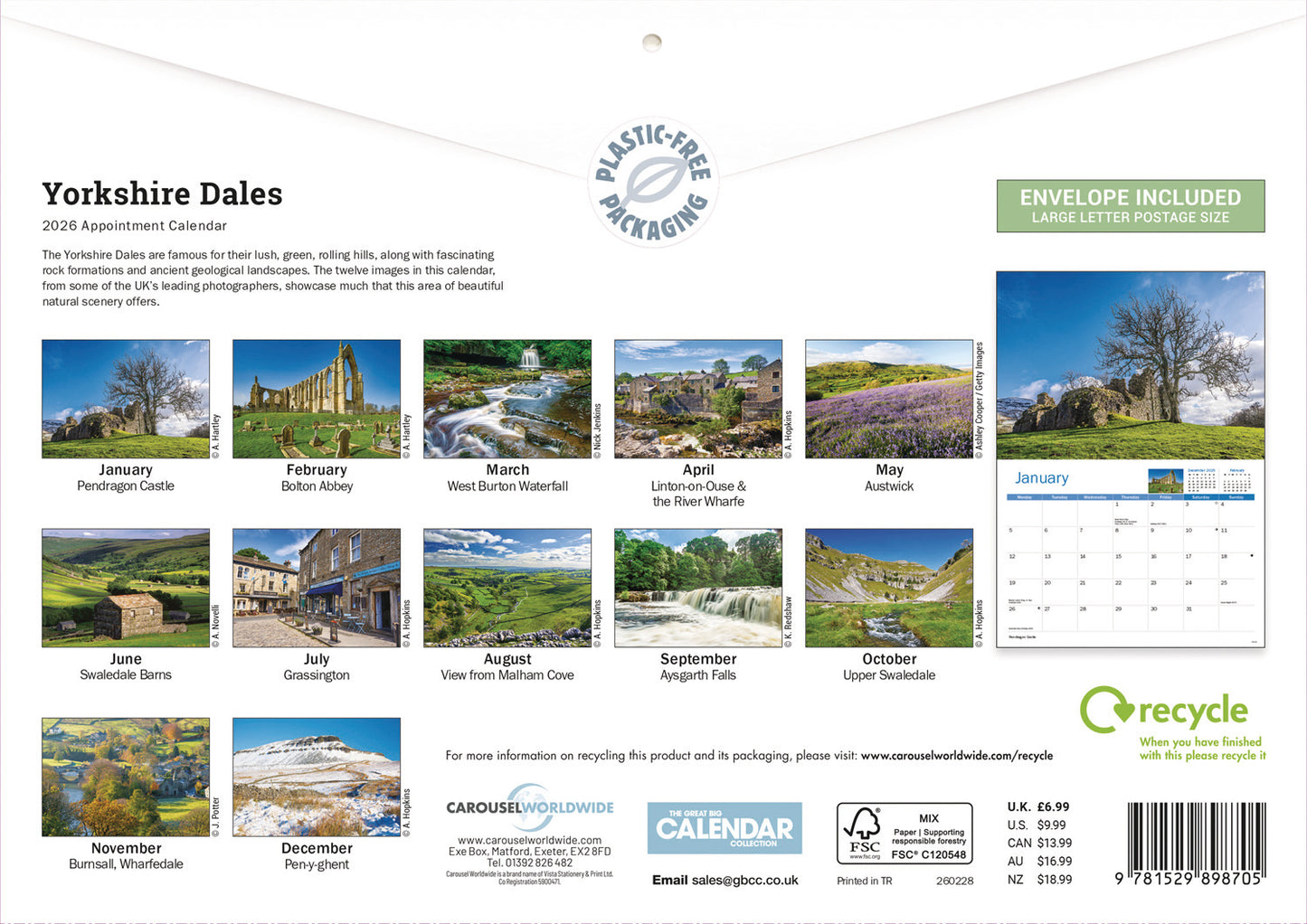 Yorkshire Dales A4 Calendar 2026