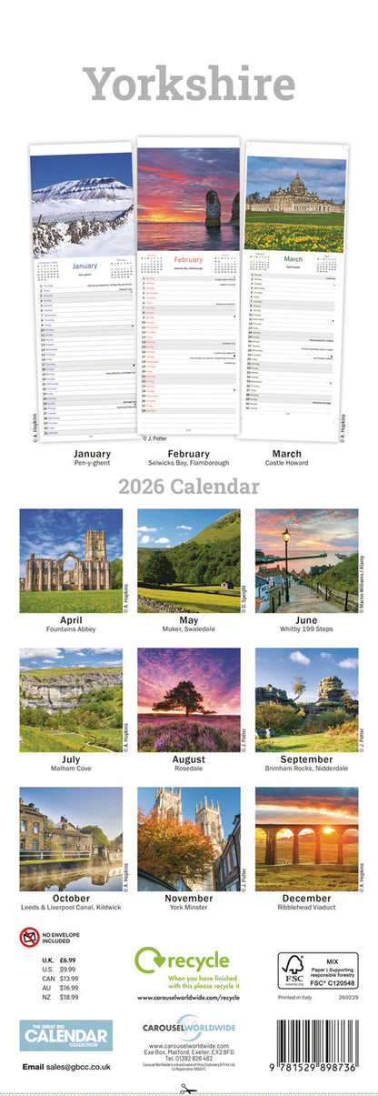 Yorkshire Slim Calendar 2026