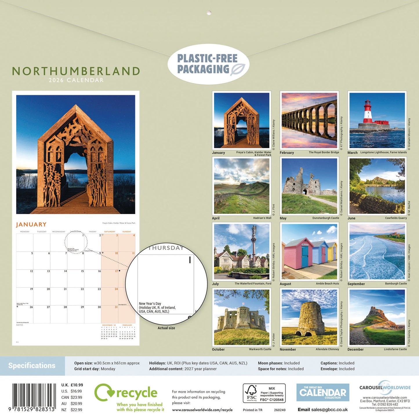 Northumberland Wall Calendar 2026