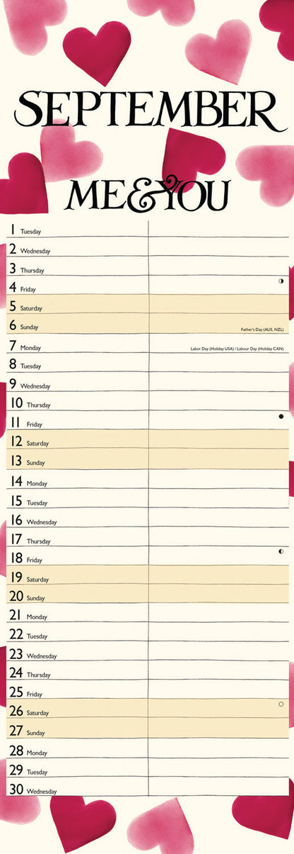 Emma Bridgewater, Me & You Blue Hearts Planner Slim Calendar 2026