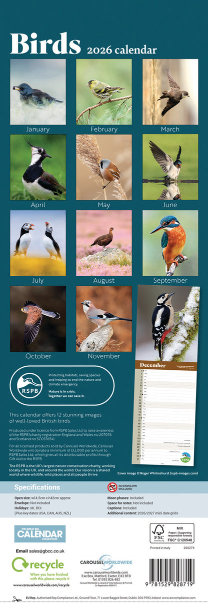 RSPB Birds Slim Calendar 2026