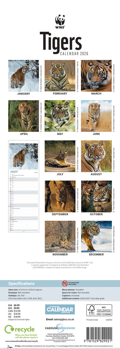WWF, Tigers Slim Calendar 2026