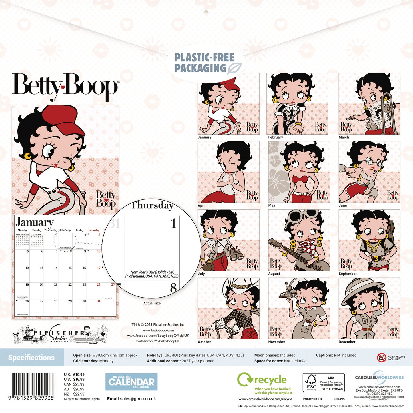Betty Boop Wall Calendar 2026
