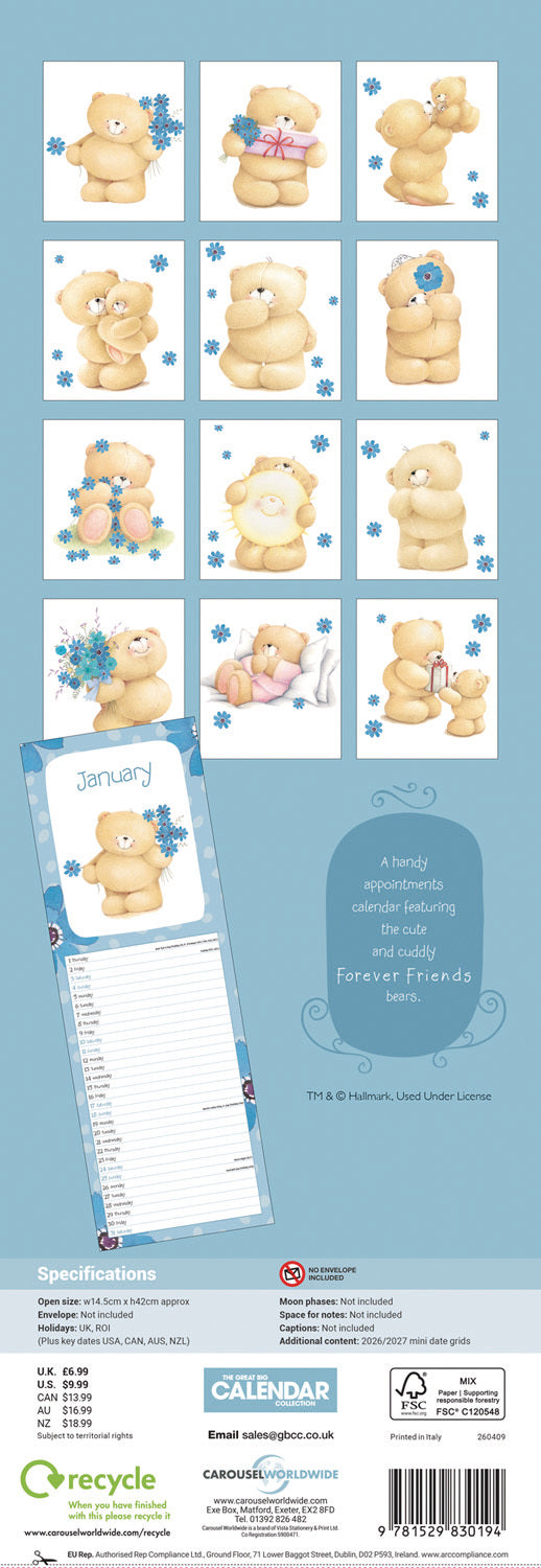 Forever Friends Slim Calendar 2026