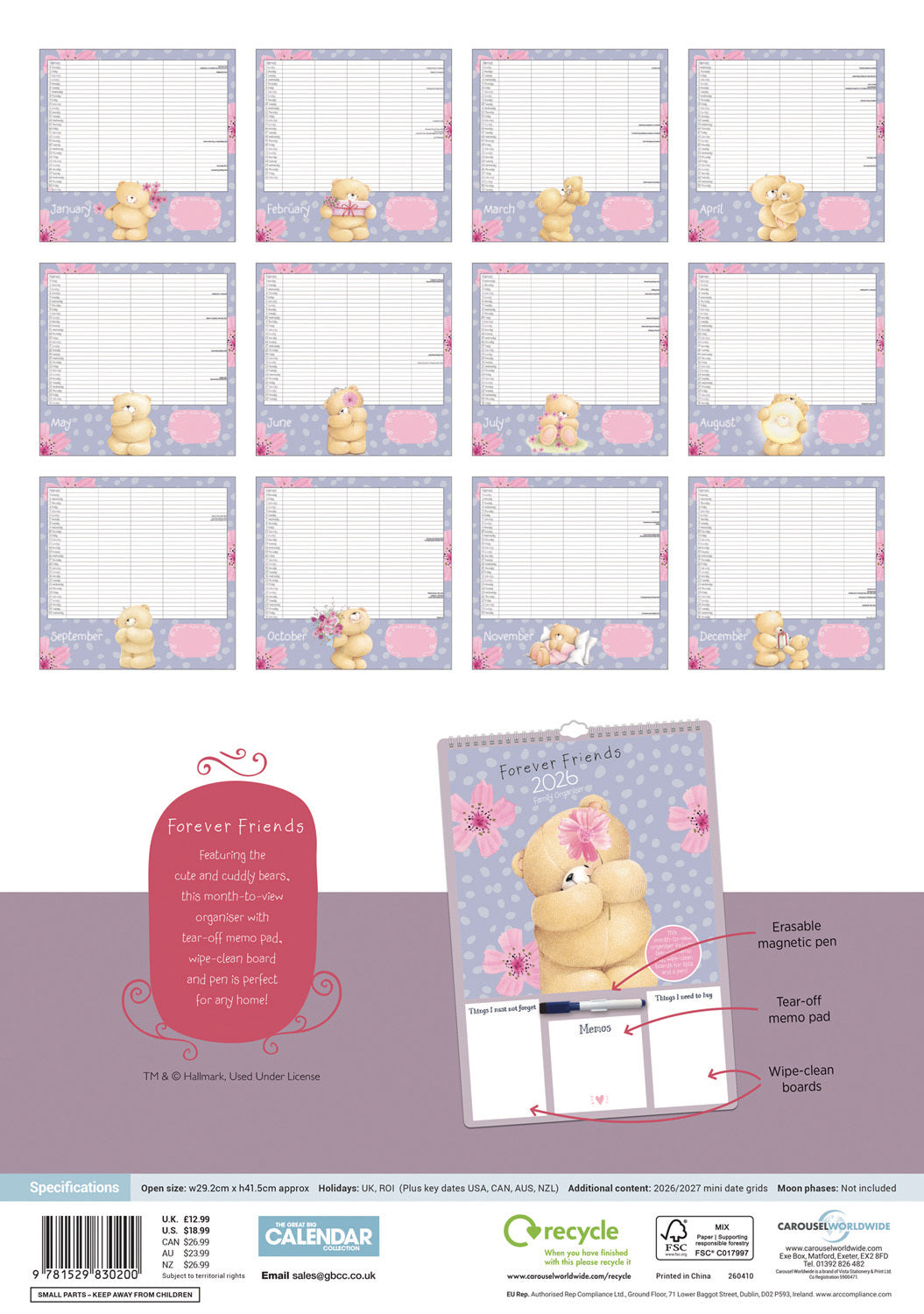 Forever Friends Mums Planner A3 Calendar 2026