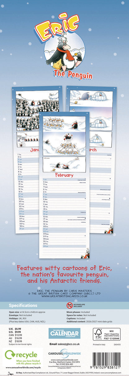 Eric the Penguin Slim Calendar 2026