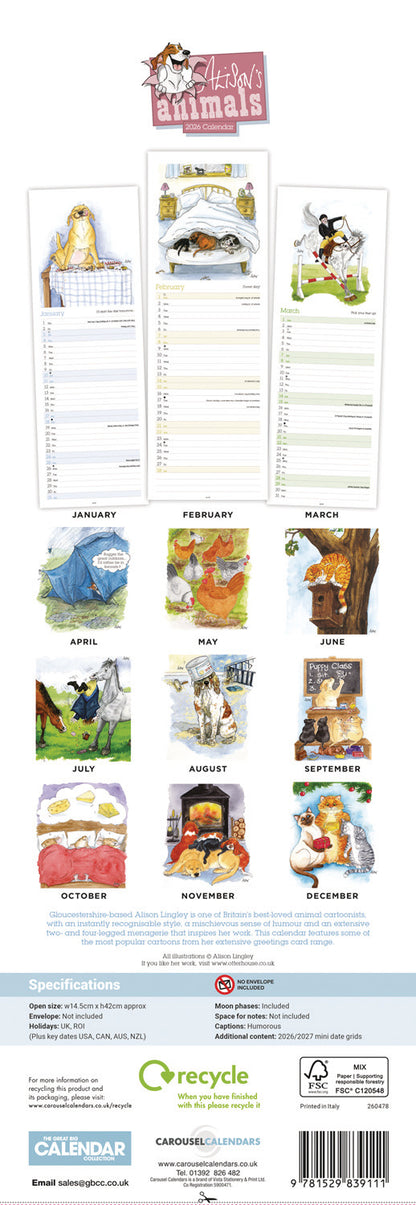 Alisons Animals Slim Calendar 2026