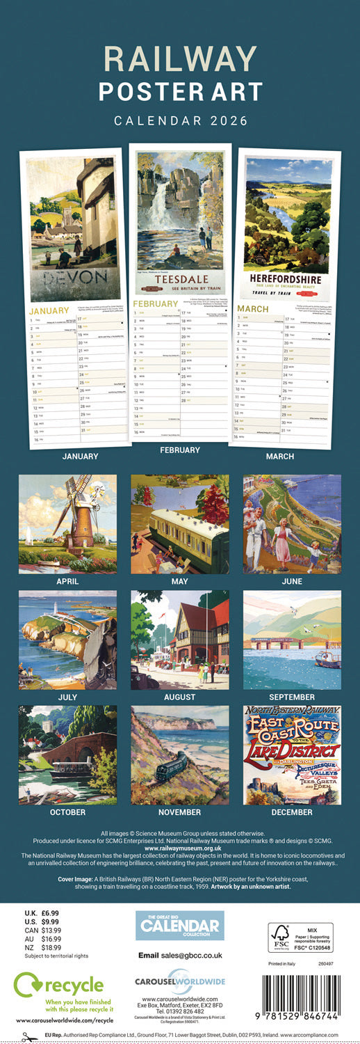 Railway Poster Art NRM Slim Calendar 2026