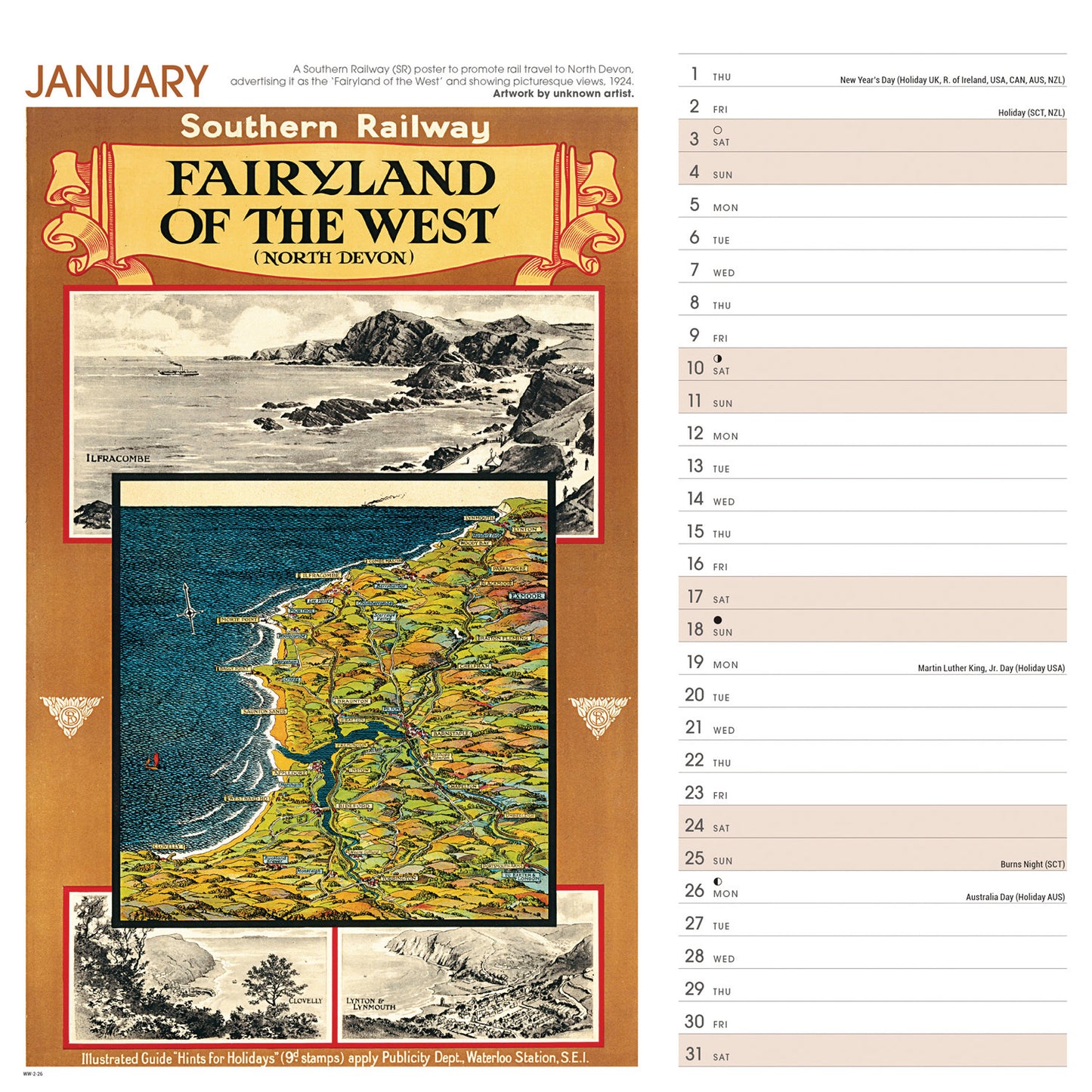 West Country Poster Art NRM Wiro Wall Calendar 2026