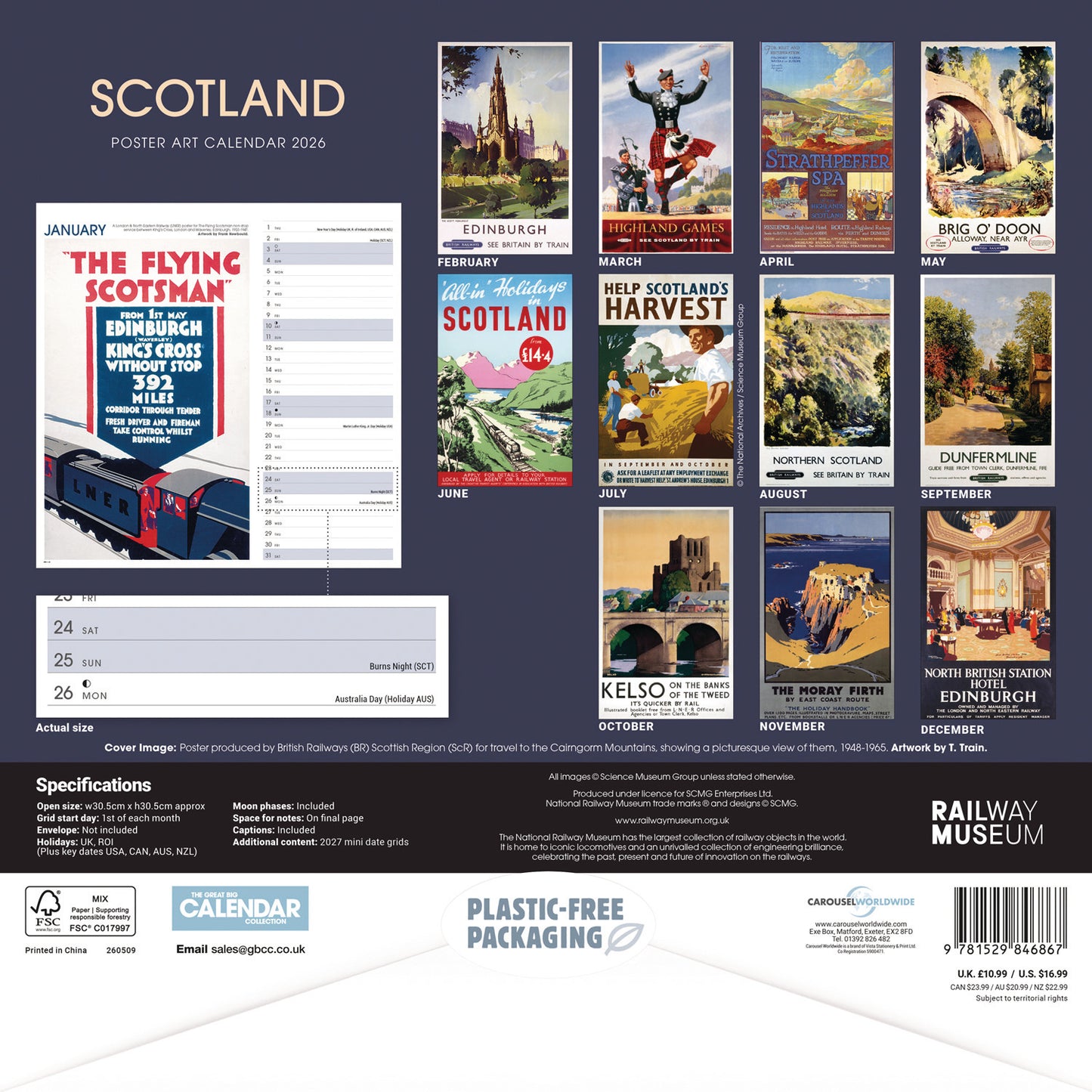 Scotland Poster Art NRM Wiro Wall Calendar 2026