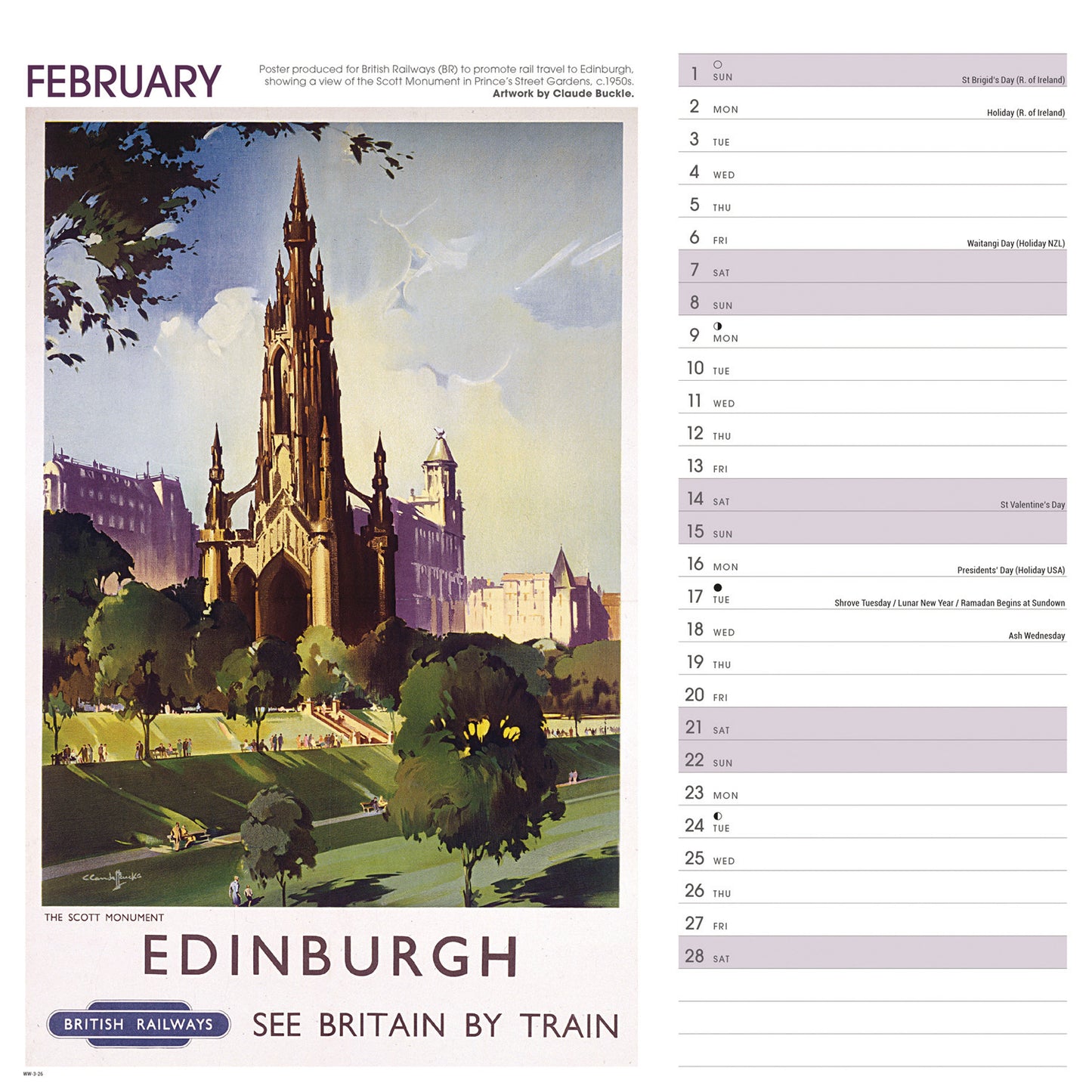 Scotland Poster Art NRM Wiro Wall Calendar 2026