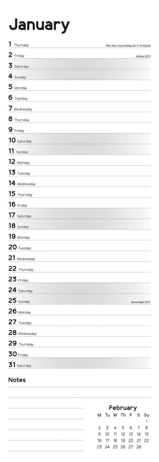 Essential Slim (R&B) Calendar 2026