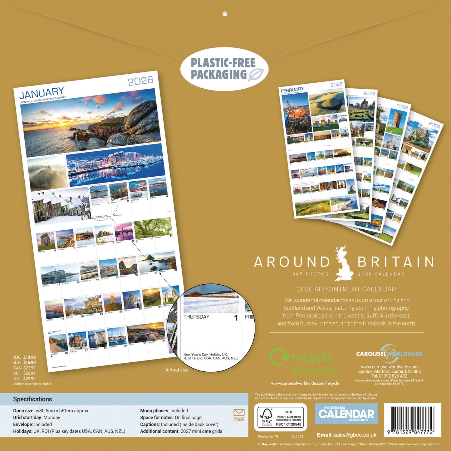 Around Britain Wall Calendar 2026