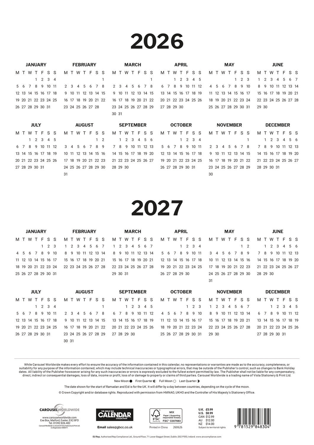 Red & Black Large Engagement Planner A3 Calendar 2026