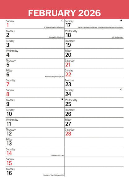 Red & Black Large Engagement Planner A3 Calendar 2026